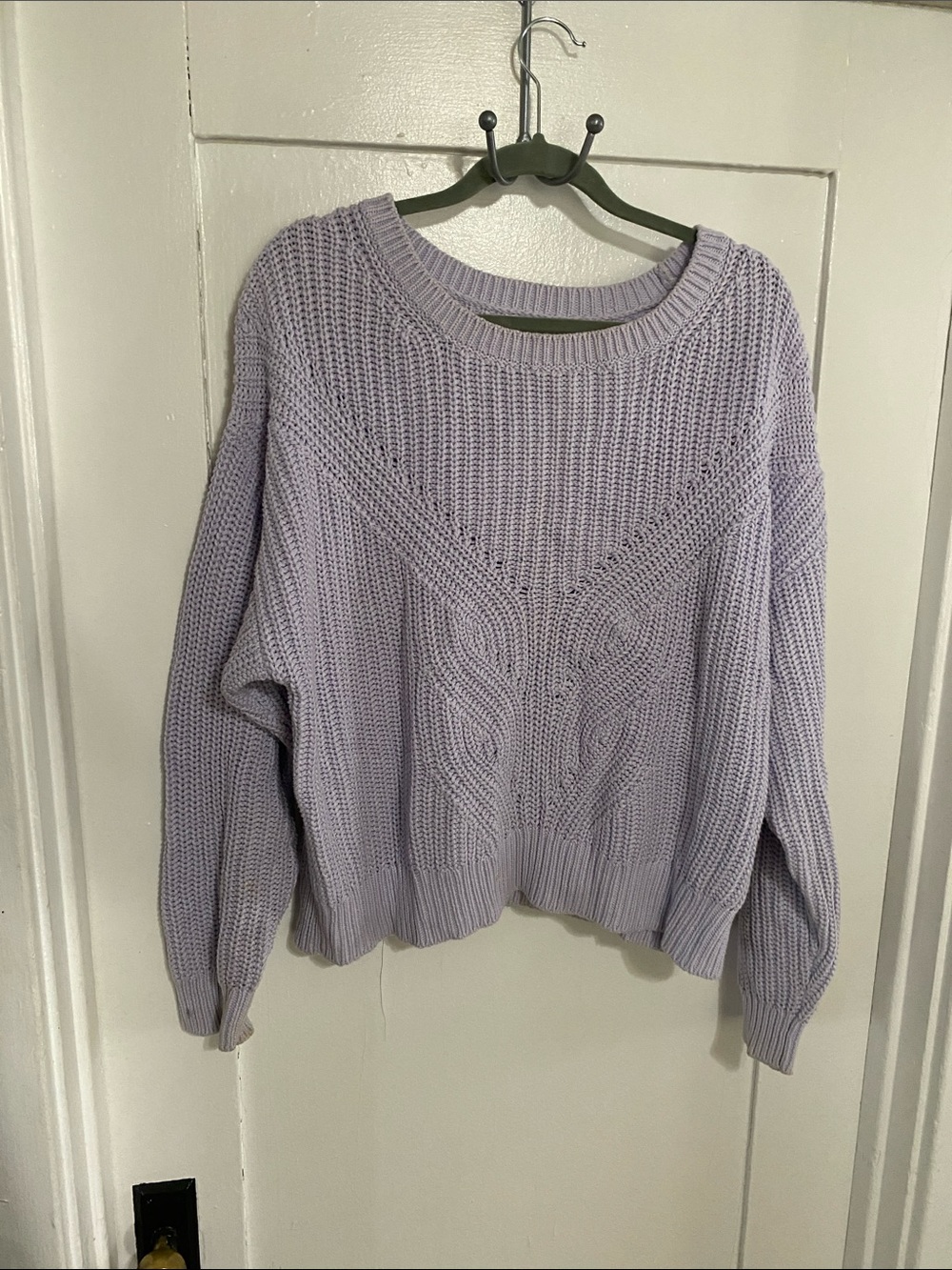 Lavender Cable-Front Crewneck Sweater